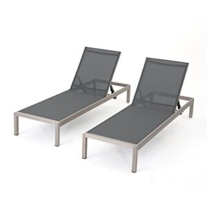 Christopher Knight Home Cape Coral Outdoor Mesh Chaise Lounges, 2-Pcs Set, Dark Grey / Silver