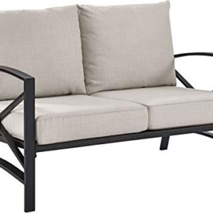 Crosley Furniture KO60008BZ-OL Kaplan Outdoor Metal Loveseat, Oiled Bronze with Oatmeal Cushions