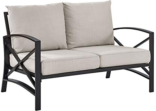 Crosley Furniture KO60008BZ-OL Kaplan Outdoor Metal Loveseat, Oiled Bronze with Oatmeal Cushions