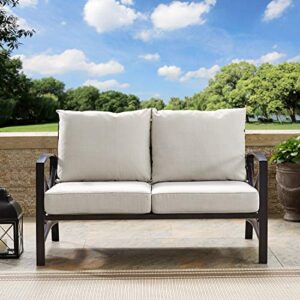 Crosley Furniture KO60008BZ-OL Kaplan Outdoor Metal Loveseat, Oiled Bronze with Oatmeal Cushions