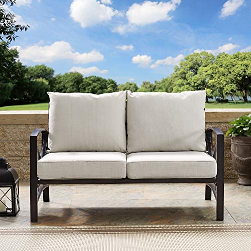 Crosley Furniture KO60008BZ-OL Kaplan Outdoor Metal Loveseat, Oiled Bronze with Oatmeal Cushions