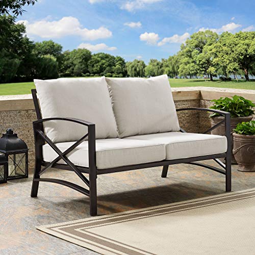 Crosley Furniture KO60008BZ-OL Kaplan Outdoor Metal Loveseat, Oiled Bronze with Oatmeal Cushions