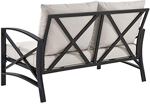 Crosley Furniture KO60008BZ-OL Kaplan Outdoor Metal Loveseat, Oiled Bronze with Oatmeal Cushions