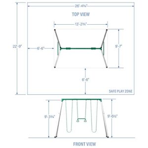 Backyard Discover Big Brutus Metal Swing Set, 10 Ft Tall, 2 Belt Swings, Trapeze Bar, Heavy Duty, Thick, Powder Coated Steel, Weather Resistant, Easy to Assemble