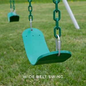 Backyard Discover Big Brutus Metal Swing Set, 10 Ft Tall, 2 Belt Swings, Trapeze Bar, Heavy Duty, Thick, Powder Coated Steel, Weather Resistant, Easy to Assemble