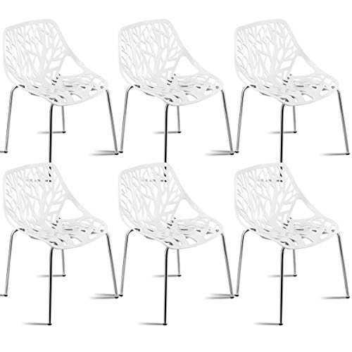 Giantex Set of 6 Modern Dining Chairs w/Plastic Feet Pads Stackable Chair Geometric Style Furniture Dining Side Chairs (6 Packs, White)