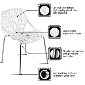 Giantex Set of 6 Modern Dining Chairs w/Plastic Feet Pads Stackable Chair Geometric Style Furniture Dining Side Chairs (6 Packs, White)