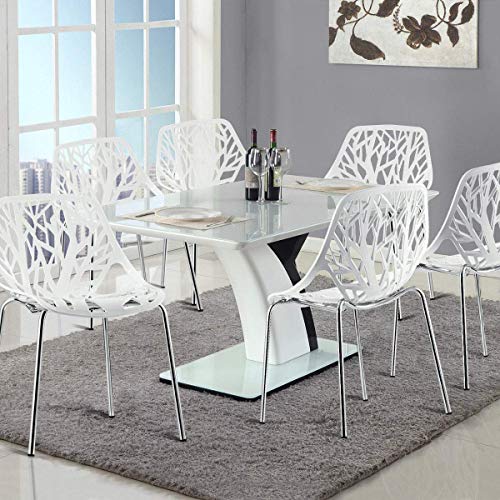 Giantex Set of 6 Modern Dining Chairs w/Plastic Feet Pads Stackable Chair Geometric Style Furniture Dining Side Chairs (6 Packs, White)