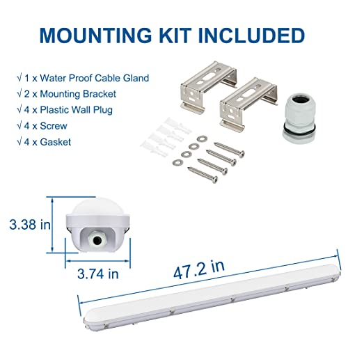 DAKASON 1-Pack LED Vapor Tight Light 40W (80W Eq.) 4200lm, 4FT Waterproof Shop Light 5000K IP65 100-277V LED Vapor Proof Fixture for Indoor or Outdoor Parking Garage Car Wash Warehouse UL Listed