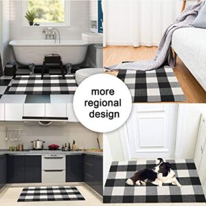 KIMODE Buffalo Plaid Outdoor Rug Runner Doormat 24'' x 51", Black/White Cotton Woven Checkered Farmhouse Porch Outdoor Rugs, Washable Indoor Door Mat for Front Layered Kitchen Bathroom Laundry Room
