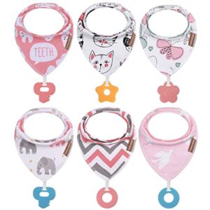 vuminbox baby bandana drool bibs 6-pack and teething toys 6-pack made with 100% organic cotton, absorbent and soft unisex (multicolor)