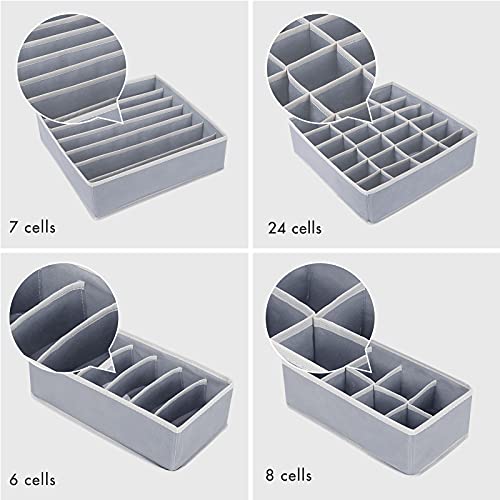 Felibeaco 4 Pack Foldable Underwear and Bras Drawer Organizers, Fabric Closet Dresser Drawers Organizers Dividers, Clothing Storage Organizers Box for Lingerie, Panties, Socks, Briefs,Ties, Gray