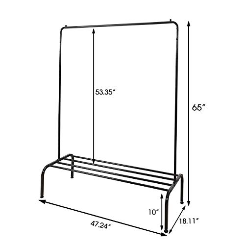 BOFENG Black Metal Garment Rack Heavy Duty Clothes Stand Rack With Top Rod and Lower Storage Shelf Industrial Clothes Rack for Indoor Bedroom