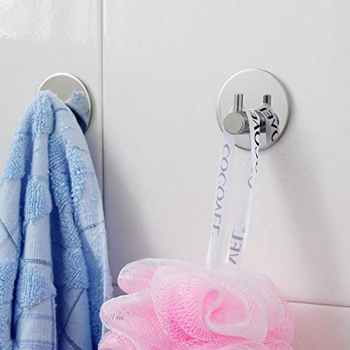 Self Stick Adhesive Hooks Wall Hanger Holder Stainless Steel Heavy Duty Utility Storage Hook, Shower Waterproof Hook, Kitchen Bathroom Organizer for Plug Robe Towel Loofah Bathrobe Coat (4-Pack)