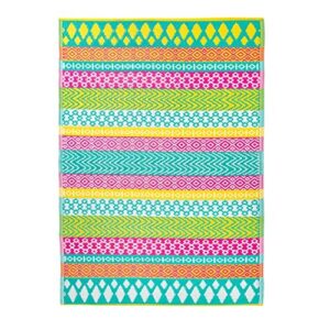 talking tables colorful waterproof outdoor rug - plastic, lightweight & non slip mat with geometric pattern - for garden, patio, decking, bathroom, utility, picnic 47" x 70"