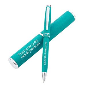 trust in the lord teal stylish classic pen in matching gift case - proverbs 3:5 bible verse refillable retractable medium ballpoint pen for journal planner writing note taking calendar agenda