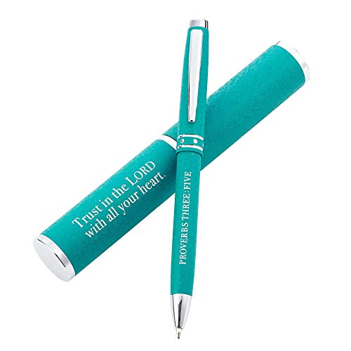 Trust In The Lord Teal Stylish Classic Pen in Matching Gift Case - Proverbs 3:5 Bible Verse Refillable Retractable Medium Ballpoint Pen for Journal Planner Writing Note Taking Calendar Agenda