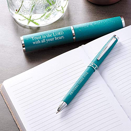 Trust In The Lord Teal Stylish Classic Pen in Matching Gift Case - Proverbs 3:5 Bible Verse Refillable Retractable Medium Ballpoint Pen for Journal Planner Writing Note Taking Calendar Agenda