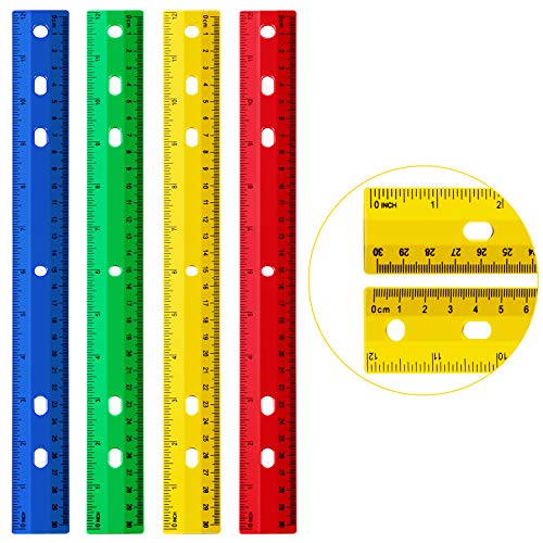 Chuangdi 20 Pieces 12 Inch Plastic Rulers, Straight Ruler Office Rulers School Rulers (4 Colors)