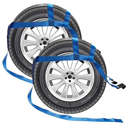 BANG4BUCK 2 Pieces 17" to 21" Rim Car Rachet Tow Dolly Basket Straps Adjustable Racing Rally Dolly Wheel Net with Hooks