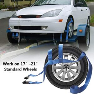 BANG4BUCK 2 Pieces 17" to 21" Rim Car Rachet Tow Dolly Basket Straps Adjustable Racing Rally Dolly Wheel Net with Hooks