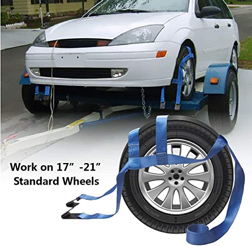 BANG4BUCK 2 Pieces 17" to 21" Rim Car Rachet Tow Dolly Basket Straps Adjustable Racing Rally Dolly Wheel Net with Hooks