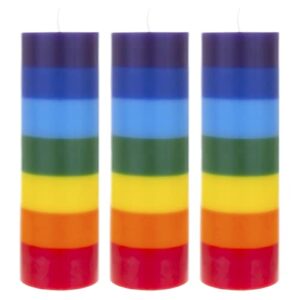 mega candles 3 pcs unscented multi color chakra round pillar candle, hand poured premium wax candles 3 inch x 9 inch, cotton wick, positive energy, meditation & relaxation