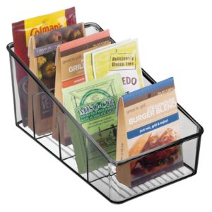 mDesign Plastic Food Packet Organizer Bin - Storage Station for Kitchen, Pantry - Holder for Spice Pouch, Dressing Mix, Sauce, Hot Chocolate, Tea, Sugar Packets, Ligne Collection - Smoke Gray