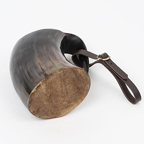 Mythrojan Viking Horn Mug Tankard with Leather Strap Safely Holds Hot and Cold Liquids Coffee Hot Chocolate - Wine Beer Mead