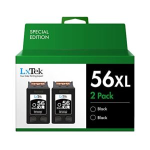 lxtek remanufactured ink cartridge replacement for hp 56 c6656an to use with deskjet 5850 5650 5150, photosmart 7150 7260 7350 7960, psc 2510 printer(2 black)