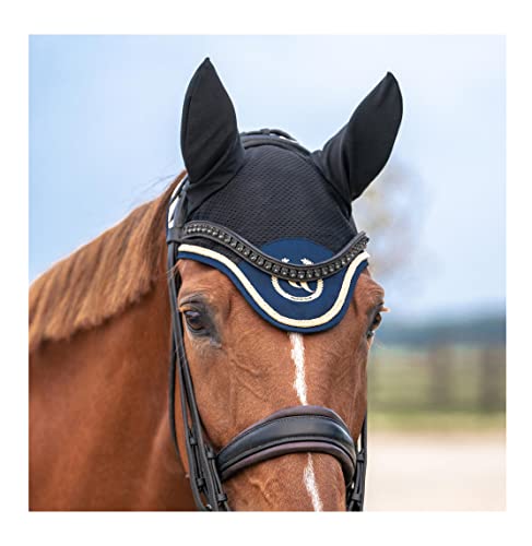 BACK ON TRACK Nights Collection Breathable Mesh Elastic Protective Horse Fly Bonnet with Welltex Technology, Blue Nights, Full