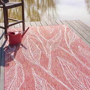 Unique Loom Outdoor Botanical Collection Area Rug - Leaf (7' 1" x 10' Rectangle, Rust Red/ Gray)