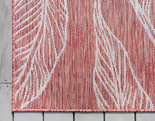 Unique Loom Outdoor Botanical Collection Area Rug - Leaf (7' 1" x 10' Rectangle, Rust Red/ Gray)