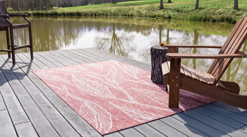 Unique Loom Outdoor Botanical Collection Area Rug - Leaf (7' 1" x 10' Rectangle, Rust Red/ Gray)