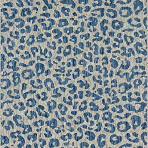 Unique Loom Outdoor Safari Collection Area Rug - Leopard (7' 1" x 10' Rectangle, Blue/ Gray)