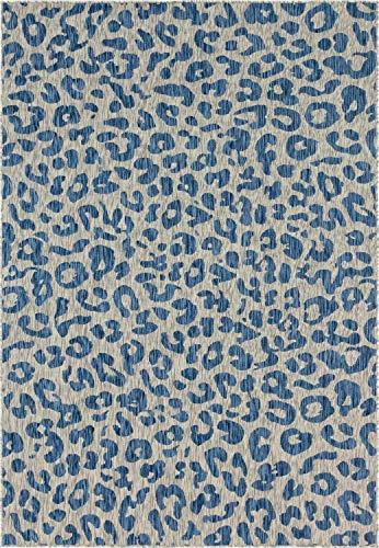 Unique Loom Outdoor Safari Collection Area Rug - Leopard (7' 1" x 10' Rectangle, Blue/ Gray)