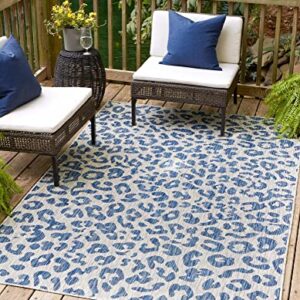 Unique Loom Outdoor Safari Collection Area Rug - Leopard (7' 1" x 10' Rectangle, Blue/ Gray)