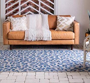 Unique Loom Outdoor Safari Collection Area Rug - Leopard (7' 1" x 10' Rectangle, Blue/ Gray)