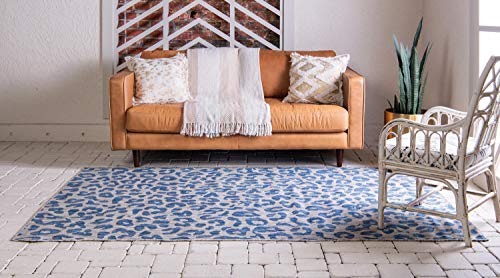 Unique Loom Outdoor Safari Collection Area Rug - Leopard (7' 1" x 10' Rectangle, Blue/ Gray)