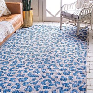 Unique Loom Outdoor Safari Collection Area Rug - Leopard (7' 1" x 10' Rectangle, Blue/ Gray)