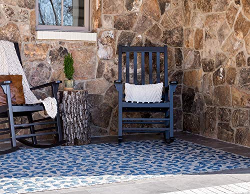 Unique Loom Outdoor Safari Collection Area Rug - Leopard (7' 1" x 10' Rectangle, Blue/ Gray)