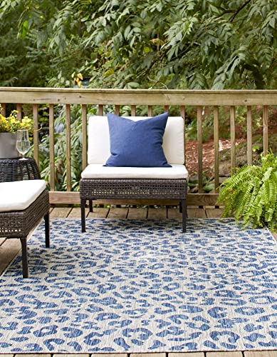 Unique Loom Outdoor Safari Collection Area Rug - Leopard (7' 1" x 10' Rectangle, Blue/ Gray)