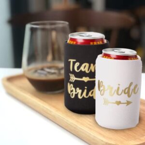 Bride & Team Bride Bachelorette Party Can Coolers, Set of 12 Double Sided White and Mint Green Beer Can Coolies, Perfect Bachelorette Party Decorations and as Brides Maid Gifts (Black)