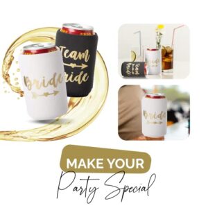 Bride & Team Bride Bachelorette Party Can Coolers, Set of 12 Double Sided White and Mint Green Beer Can Coolies, Perfect Bachelorette Party Decorations and as Brides Maid Gifts (Black)