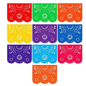 rico rico - plastic papel picado 5 pack, ideal for a mexican fiesta, mexican party decorations, cinco de mayo, mexican themed party and fiesta party supplies, 80 ft total long - 10 unique designs.