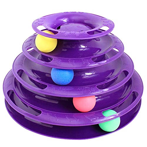 Purrfect Feline Titan's Tower, 4 Tier Cat Tower for Indoor Cats, Purple - Multi-Stage Interactive Cat Toy Ball Track with Anti-Slip Grips - Cat Tree Tower, Suitable for One or More Cats