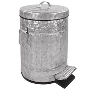 autumn alley farmhouse bathroom trash can - galvanized trash can with lid and pedal for rustic bathroom, farmhouse kitchen trash can, country home décor, 5l, 1.3 gallon, galvanized grey
