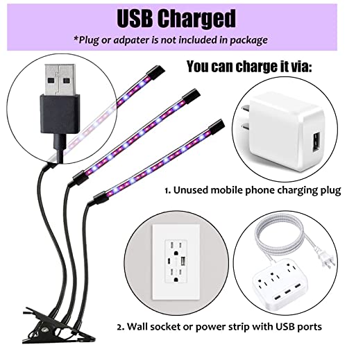UPODA LED Grow Light for Indoor Plants, Plant Growing Lamps for Seedlings Succulents Microgreens 9 Levels Dimmable Brightness Adjustable with 3/9/12H Timer (3 Heads/63 LED)