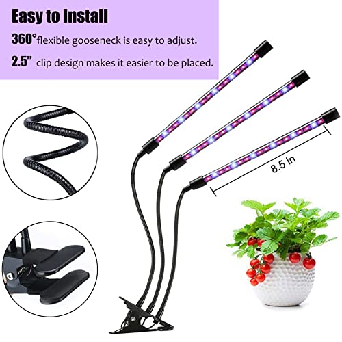 UPODA LED Grow Light for Indoor Plants, Plant Growing Lamps for Seedlings Succulents Microgreens 9 Levels Dimmable Brightness Adjustable with 3/9/12H Timer (3 Heads/63 LED)