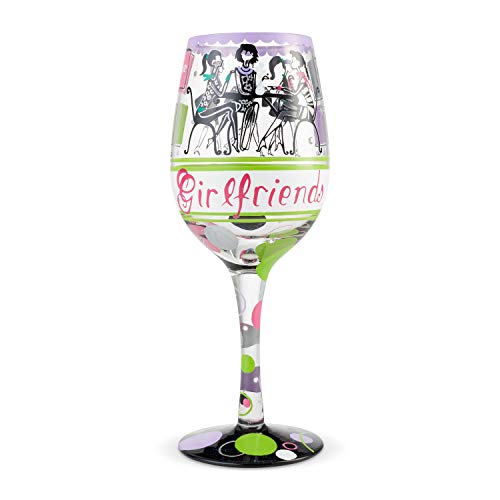 Enesco - 6004358 Enesco Designs by Lolita Girlfriends Together Hand-Painted Artisan Wine Glass, 15 Ounce, Multicolor